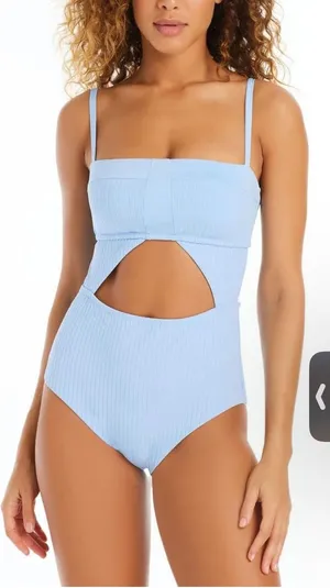 Sanctuary Swim Womens XL Blue Ribbed Cutout One Piece Swimsuit New‎ thumbnail 1