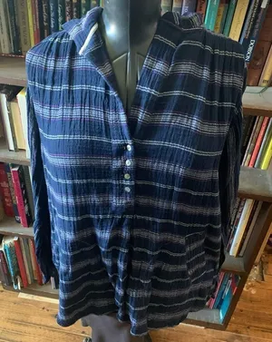 Free People hooded S blue striped boho beachy oversized top thumbnail 1