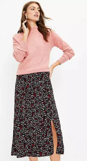 LOFT Black Heart Print Midi Skirt Size 2 Coquette Valentines Romantic Y2K‎ Girly thumbnail 1