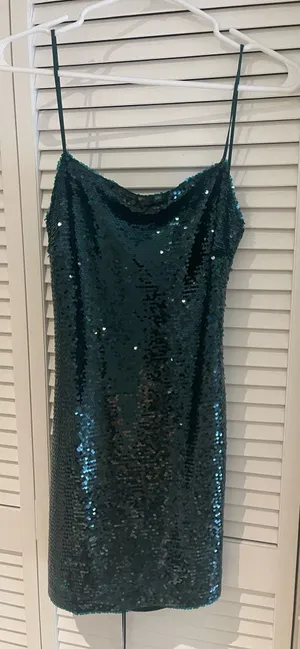 NWT Zara Green Sequin Mini Slip Dress thumbnail 1