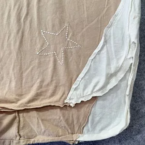 Blue Velvet Tan Star Embroidered V-Neck‎ Cotton Top Two-Tone Boho NEW Oversized thumbnail 7