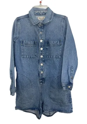 Madewell Denim Long Sleeve Romper Burnham Wash XXS Utility Workwear thumbnail 1