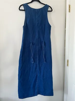 Vintage Denim Button Front Midi Dress Small 100% Cotton Cottagecore Western Farm thumbnail 5