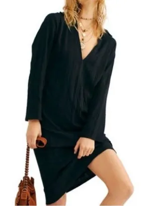 Free People Beach Black Endless Summer Aster Collar Midi Tunic Dress Large thumbnail 1