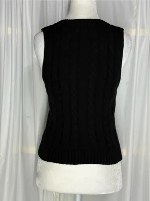 Forever 21 Black Cable Knit Sleeveless Sweater Vest Size M thumbnail 2
