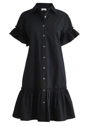J. Crew Size 4 Black‎ Midi Shirt Dress Ruffle Front Button Down Tiered Brand New thumbnail 1