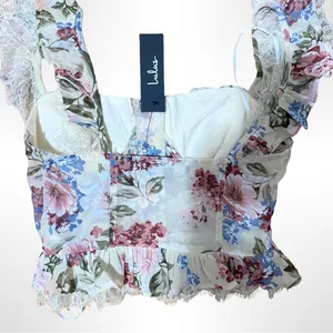 NWT Lulu's Floral Ruffle Dress in Pink and Blue thumbnail 7