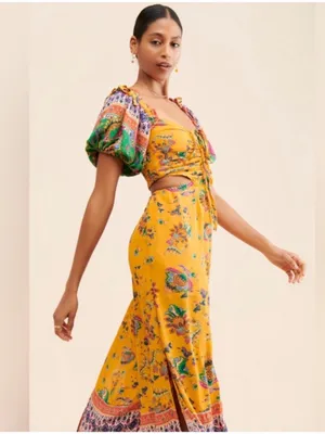 Free People Bali Citrus Skies One Piece Floral Boho Jumpsuit with Tie Front thumbnail 2