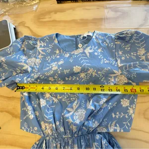 WAYF Plaza Cutout Puff Sleeve Cottagecore Floral Tiered Maxi Dress Blue White Sm thumbnail 12