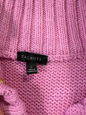 Talbots Cotton Wool Blend Rose Pink Buttoned V-Neck Textured Sweater Size Large thumbnail 5