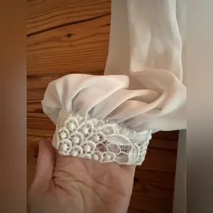 Vintage Felix Arbeo White Chiffon Lace Dress Romantic Long Sleeve 70s Small thumbnail 5