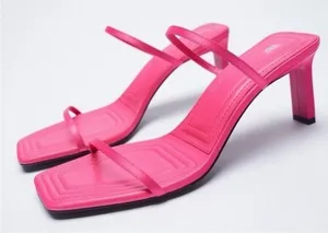 Zara Barbie Pink Heeled Thin Strappy Sandals Bloggers Fave Barbiecore Sz 7.5 💛🍄 thumbnail 1