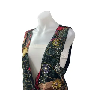 Jane Ashley Women's Multicolor Beaded Embroidered Button Up Vest Jacket Sie M thumbnail 2