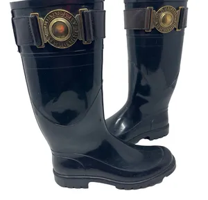 Burberry Wellington black tall rubber rain boots sz 35 thumbnail 1