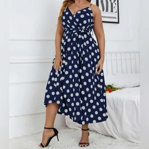 Navy Blue & White Polka Dot Belted Dress - Size 16 thumbnail 3