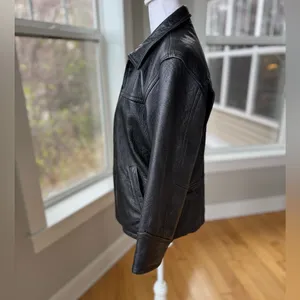 Vintage Rainforest Black Leather Jacket Quilted Lining Buckle Details Medium thumbnail 2