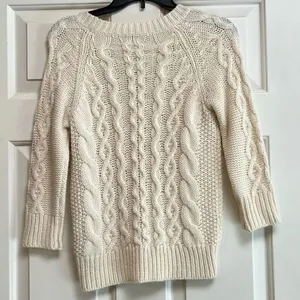 J. Crew Ivory Cable Knit Sweater XS thumbnail 3