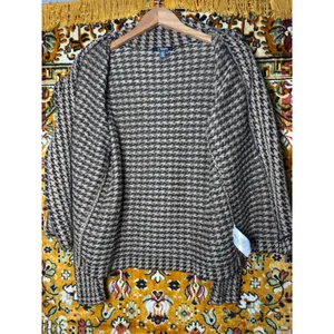 Chaps Houndstooth Asymmetric Zip Cowl Neck Sweater Soft 100% Cotton Size L thumbnail 6