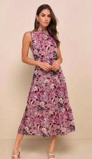 LULU’S In My Dreams Mauve Floral Print Midi Dress thumbnail 5