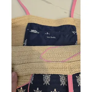 Vera Bradley Straw Tote Bag Sea Turtle Beach Shoulder Bag Pink Navy Large thumbnail 3