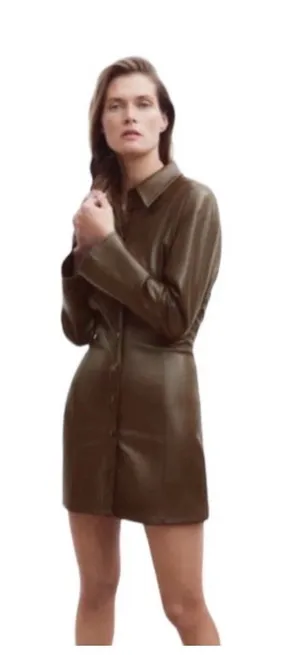 Zara Olive Faux Leather Mini Dress thumbnail 1