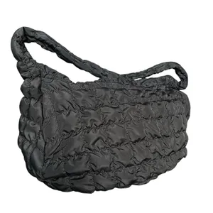 Black Quilted Puffer Shoulder Crossbody Hobo Bag thumbnail 3