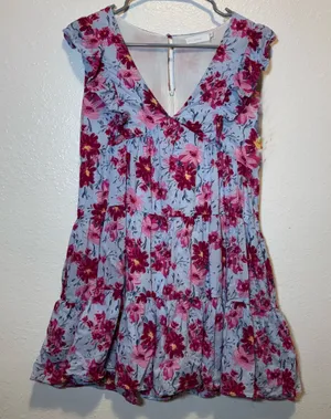 Lush Clothing Periwinkle Blue Floral Mini Sleeveless Dress Size Medium Zip Up Keyhole thumbnail 1