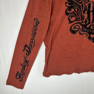 Harley-Davidson Womens 3W Rust Orange Space Dye Hooded Henley Flocked Top 2014 thumbnail 12