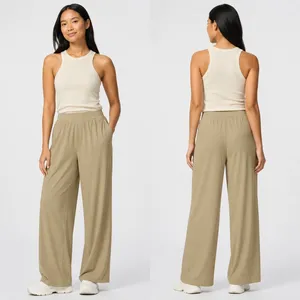Uniqlo Ultra Stretch AIRism Straight Wide Pants Womens XL Khaki Beige UV Protect thumbnail 2