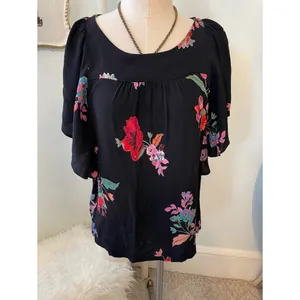 Anthropologie Maeve Prato Flutter Sleeve Black Floral Tunic thumbnail 3