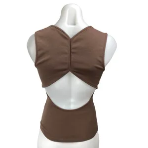 Zara Brown Sleeveless Ribbed Knit Cutout Back Cami Camisole Tank Top Size M thumbnail 2
