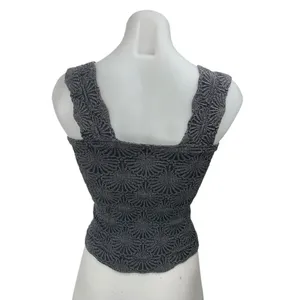 Free People Love Letter Black floral Knit Sleeveless Cami Crop Tank Top Sz XS/S thumbnail 2