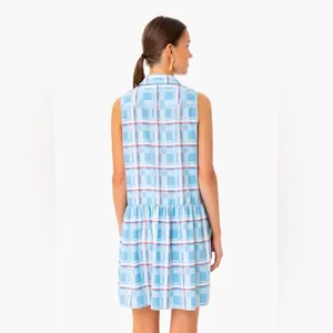 Tuckernuck Westport Trellis Sleeveless Hayes Shirt Dress Mini Blue Large L thumbnail 4