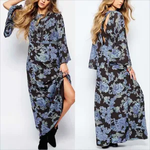 Free People Melrose Maxi Dress Size 2 Floral Night Combo Boho Flare Sleeves thumbnail 2