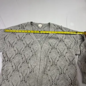 A New Day Grey Pointelle Beaded Open Front Cardigan Sweater Size M thumbnail 6