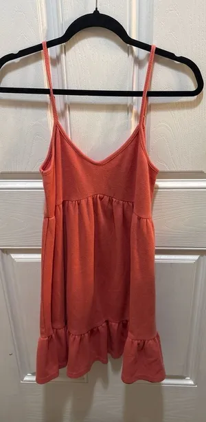 Pink Lily Coral Waffle Knit Ruffle Babydoll Mini Dress Size S thumbnail 1
