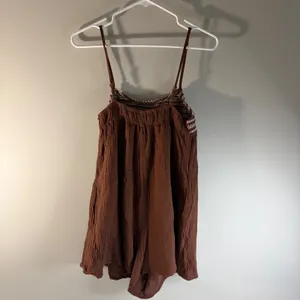 Cupshe Brown Gauze Smocked Romper Embroidered Bohi Summer‎ Beach Jumpsuit NEW thumbnail 4