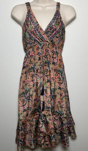 Mamey Women‎ Fairy Babydoll Mini Satin Dress Small Pink Paisley Indie Boho thumbnail 1