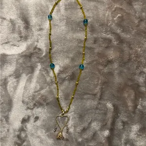 Chic Yellow and Blue Beaded Heart Pendant Necklace with Dangle Bell thumbnail 9