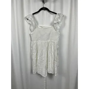 American Eagle White Flutter Sleeve Babydoll Smocked Romper Sz.L thumbnail 9