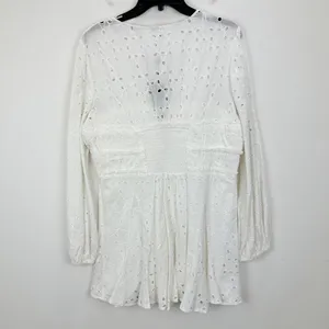 Gianni Bini Katrina Eyelet Mini Dress Cotton Long Sleeve A Line White Large NWT thumbnail 10