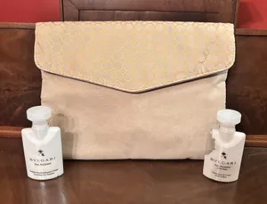 BVLGARI Fabric Cosmetic Makeup Bag‎ Suede Clutch Pouch Beige Gold thumbnail 1