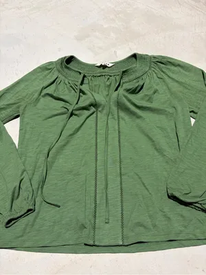 Boden Georgia smocked jersey top Women’s Green Peasant Blouse 4 thumbnail 2