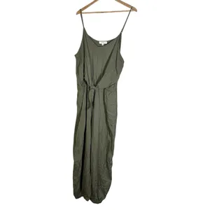 Umgee Beachy Wide Leg Jumpsuit Size XL Olive Green Tencel Tie Front Minimalist thumbnail 2