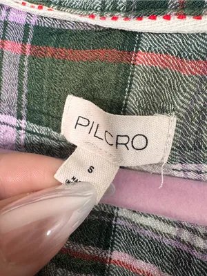 Pilcro Green Purple Plaid Henley Blouse Womens S Casual Fall Shirt Ruffled Boho thumbnail 6