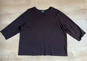 EUC Lauren Ralph Lauren brown 100% cotton 3/4 sleeve t-shirt MINIMALIST size 3X thumbnail 1