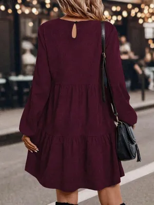 Burgundy Ruffled Flare Sleeve Elegant Dress thumbnail 2