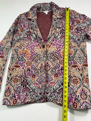 J. Jill Floral Knit Cardigan in Purple, Pink and Cream thumbnail 3