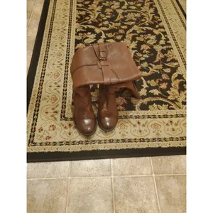 CLARKS Riding Boots Knee High Brown Leather Chunk Heels Buckle Details Size 6.5M thumbnail 3
