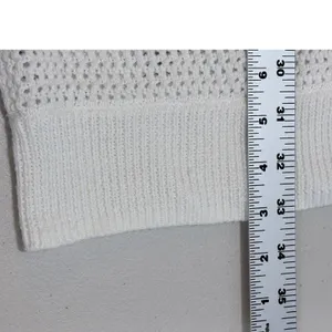 Vince White Mixed Knit Pointelle Cardigan Cotton Blend Drop Sleeve M Minimalist thumbnail 7
